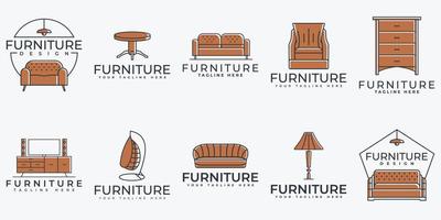 Furniture for the bedroom and living room. Vector icon in simple style. Simple linear style sofas for websites, logos. Modern interior design.
