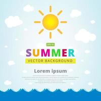 Summer vector illustration with seascape sun and cloud for banner or poster. Vector illustration