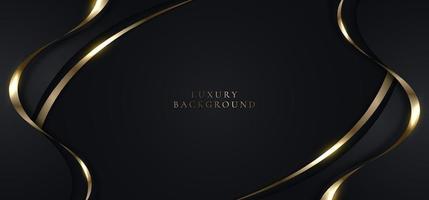 elegante fondo abstracto 3d forma curva negra con línea de cinta dorada brillante que enciende chispas