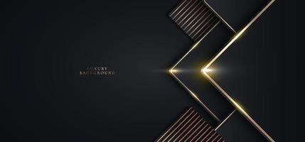 3D modern luxury template design black geometric squares and golden glitter stripes line light sparking on dark background