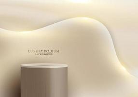 3D realistic luxury brown podium platforms display with golden fluid wave shape vector