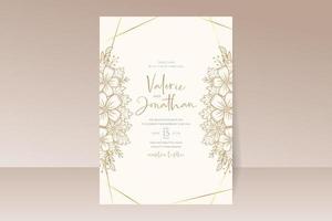Wedding invitation template with floral outline decoration vector