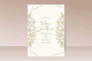 Wedding invitation template with floral outline decoration vector