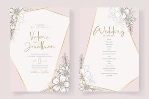Wedding invitation template with floral outline decoration vector