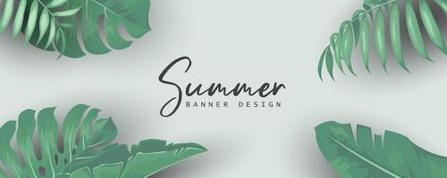 Summer banner design with tropical leaves background vector