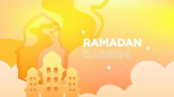 Ramadan Kareem illustration landscape background with mosque silhouette ornaments and dominant yellow, for the use of Ramadan events and other Muslim events vector