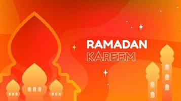 Ramadan Kareem illustration landscape background with mosque silhouette ornaments and dominant orange, for the use of Ramadan events and other Muslim events vector