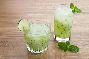 Es Timun Serut, a typical Indonesian drink made from shaved cucumber with syrup, lime and basil seeds. Popular during ramadan.