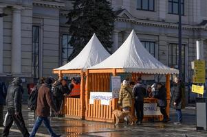 Lviv, Ukraine - March 12, 2022. Refugee assistance center near the railway station. photo