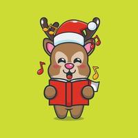 Cute deer sing a christmas song vector