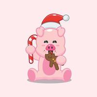 cute pig eating christmas cookies and candy vector