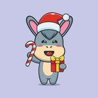 Cute donkey holding christmas candy and gift vector
