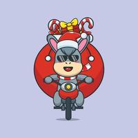 Cute donkey wearing santa hat riding a motorcycle vector