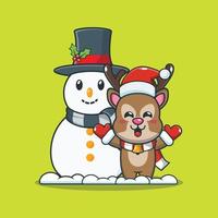 Cute deer cartoon vector illustration with Snowman