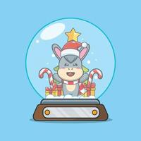 Cute donkey in snow globe vector