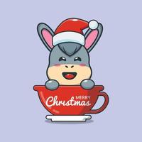 Cute donkey wearing santa hat in cup vector