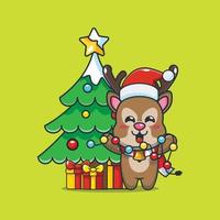 Cute deer with christmast lamp vector