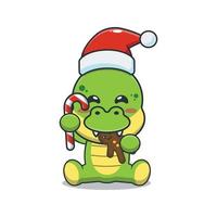 Cute dinosaur eating christmas cookies and candy vector