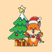 Cute fox with christmast lamp vector