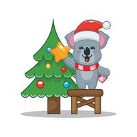 Cute koala cartoon character taking star from christmas tree vector