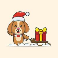 Cute dog carrying christmas gift vector