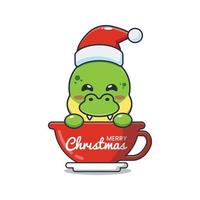 Cute dinosaur wearing santa hat in cup vector