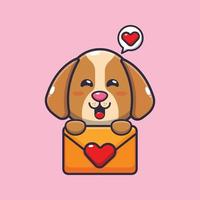 cute dog cartoon character with love message vector