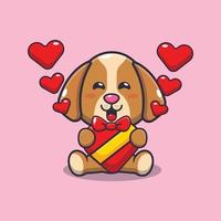 lindo personaje de dibujos animados de perro feliz en el día de san valentín vector