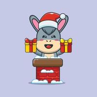 Cute donkey with santa hat in the chimney vector