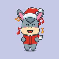Cute donkey sing a christmas song vector
