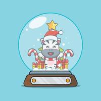 cute zebra in snow globe vector