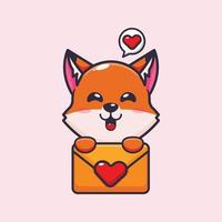 cute fox cartoon character with love message vector