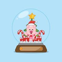 cute pig in snow globe vector