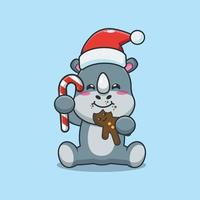Cute rhino eating christmas cookies and candy vector