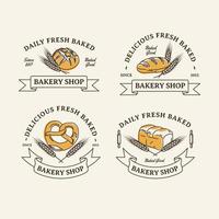 establecer la etiqueta del logotipo de la tienda de panadería vintage dibujada a mano vector