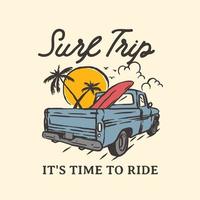 Vintage Hand Drawn Surfing Camp Car Adventures Logo Label vector