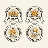 establecer la etiqueta del logotipo de la tienda de panadería vintage dibujada a mano vector