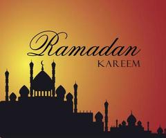 Ramadan kareem illustration, mosque, golden light effect background looks luxurious, good for banners, posters, promotional media in Ramadan vector