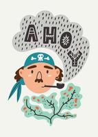 Sailor pirate face smoking pipe seaweed vector