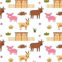 Pattern farm barn pig bull goat vector