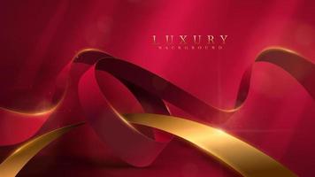 Luxury gold ribbon on red background with glitter light effect and beam element and bokeh decoration vector