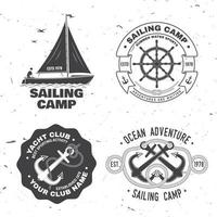 Set of summer sailing camp badge. Vector. Concept for shirt, print, stamp or tee. Vintage typography design with black sea anchors and rope knot silhouette. Best Sporting Activity vector