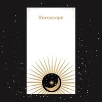 template for a horoscope with the sun. An elegant poster for an esoteric zodiac horoscope for a logo or poster on a black background with stars vector