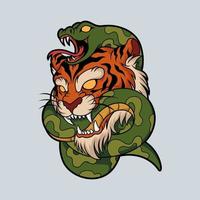 cabeza de tigre y serpiente vector