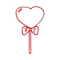 garabato dibujado a mano con piruleta de corazón. , minimalismo. pegatina, icono. amor día de san valentín caramelo rojo dulces vector