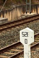 Stone signal in the railway line. Vertical image. photo