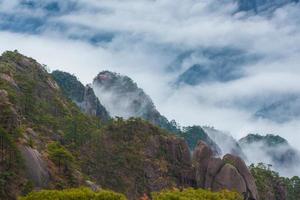 Yellow mountain or huangshan mountain cloud sea scenery