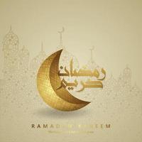 Design greeting card ramadan moment  with Luxurious arabic calligraphy,  crescent moon, traditional lantern and mosque pattern texture islamic background template. vector