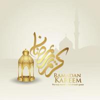 diseño de tarjeta de felicitación momento ramadán con lujosa caligrafía árabe, luna creciente, farol tradicional y plantilla de fondo islámico de textura de patrón de mezquita. vector