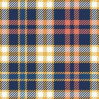 Texture from plaid, tablecloths, clothes, shirts, dresses, paper, bedding, blankets and other textile products. plaid Scottish seamless pattern. Retro Blue, orange and white tartan pattern vector